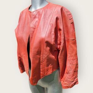 Vintage Coco Tomas Burnt Orange Coral Big Shoulder Cropped Leather Jacket